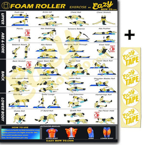 Foam Roller Exercise Workout Banner Poster BIG 28 X 20" Chart Stretch Home Gym
