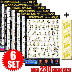 Exercise Workout Banner Poster 6 Set BIG 28 x 20" Chart Home Gym